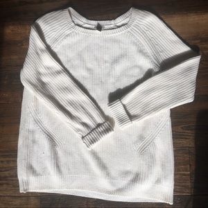 LL Bean Large White cable knit sweater crew neck